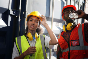Construtores consumindo água potável
