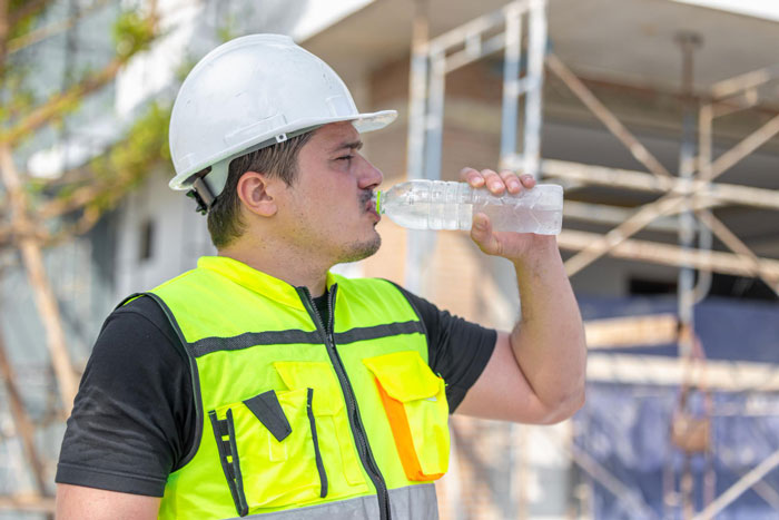 Funcionário construtora bebendo água potável